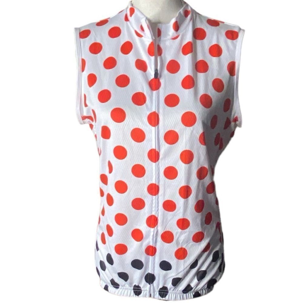 OCG Online Cycling Gear Wms Sz XL White Polka Dot Sleeveless Tech Cycling Jersey